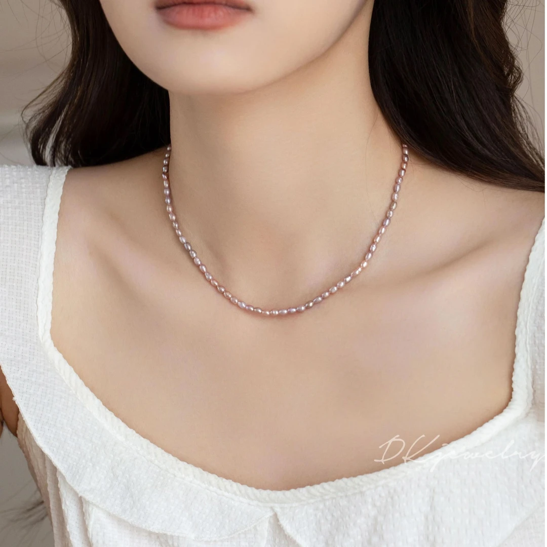 【稀有紫色】天然淡水珍珠小米珠项链女气质简约素链高级感锁骨链