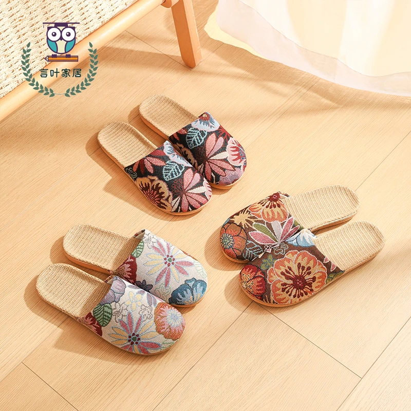 春秋夏季通用亚麻包头拖鞋透气软底情侣款室内外防滑居家凉拖外穿