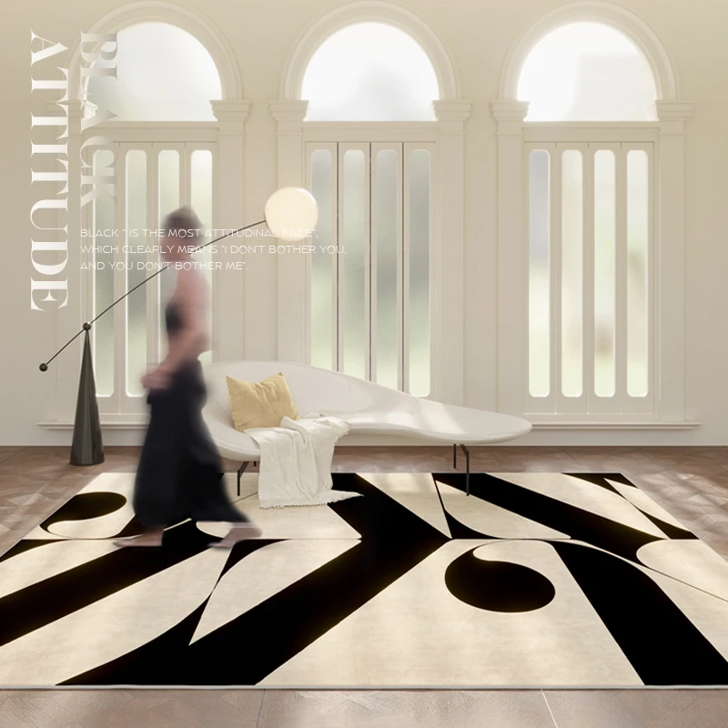 黑白线条客厅地毯地垫轻奢高级极简风卧室网红床边毯 ins耐脏地垫