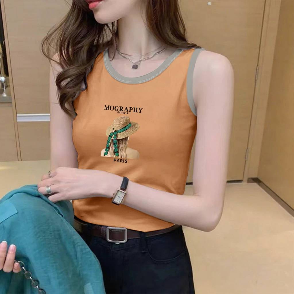 100%纯棉吊带背心T恤衫女夏季新款韩版百搭休闲内搭体恤打底上衣