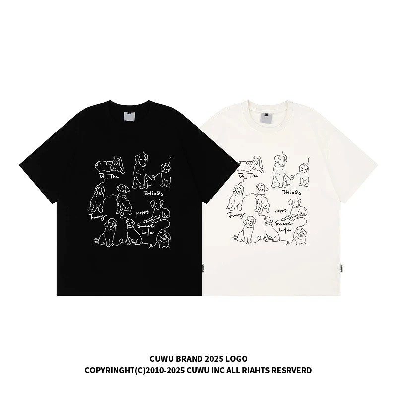 2025新款重磅韩系休闲情侣T恤短袖国潮小狗