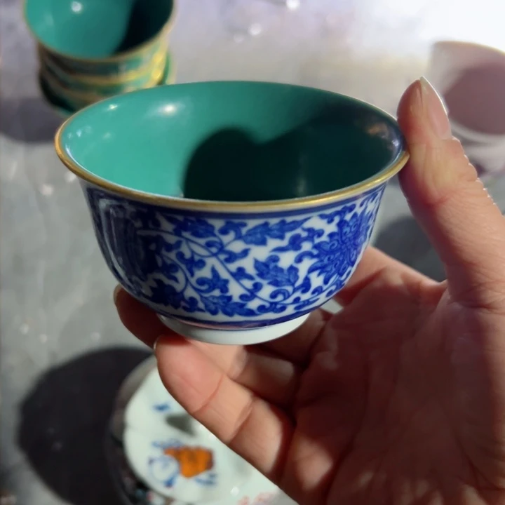 碗叶*手绘松石绿主人杯