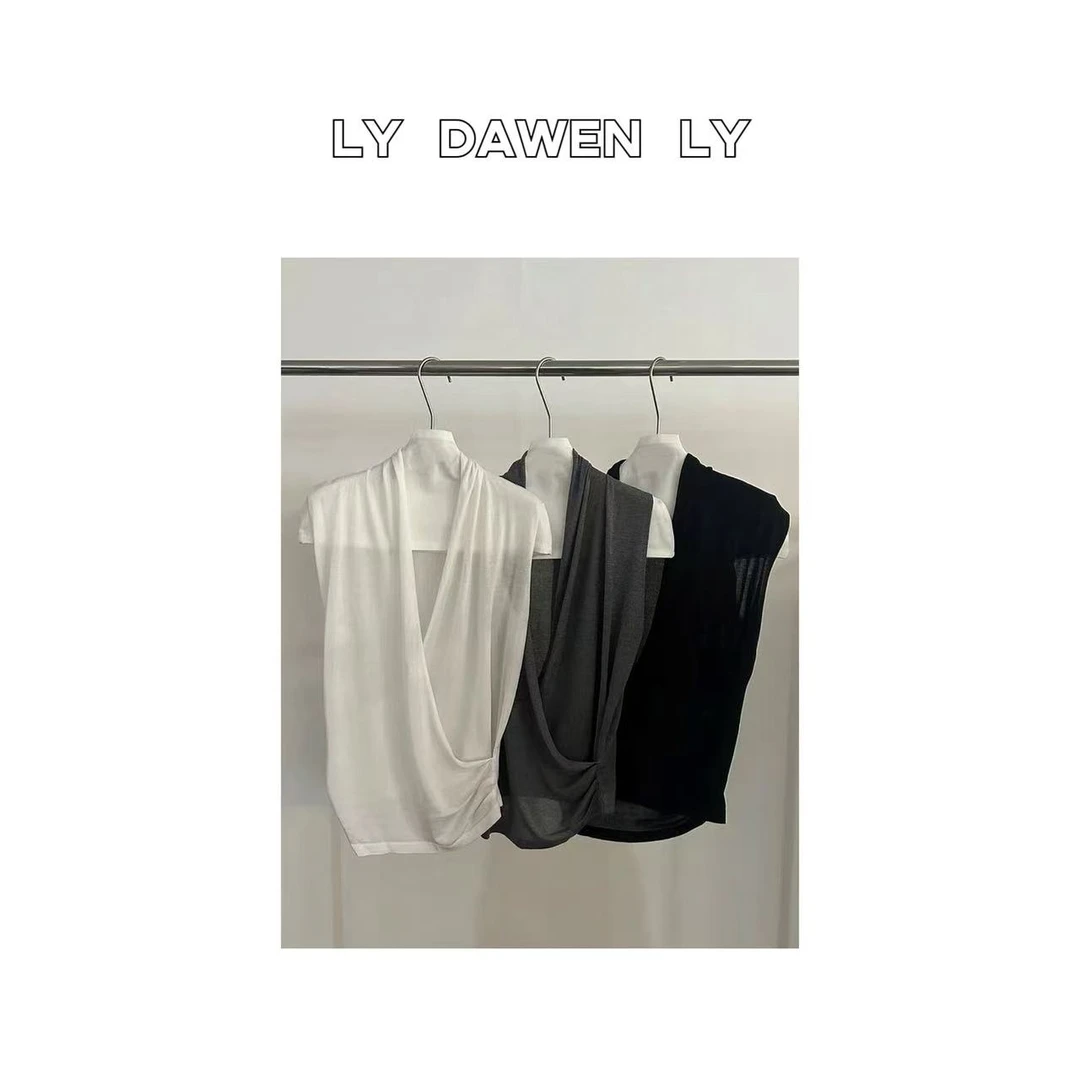 DAWEN  | 慵懒垂坠V领褶皱轻薄针织无袖背心 M451#