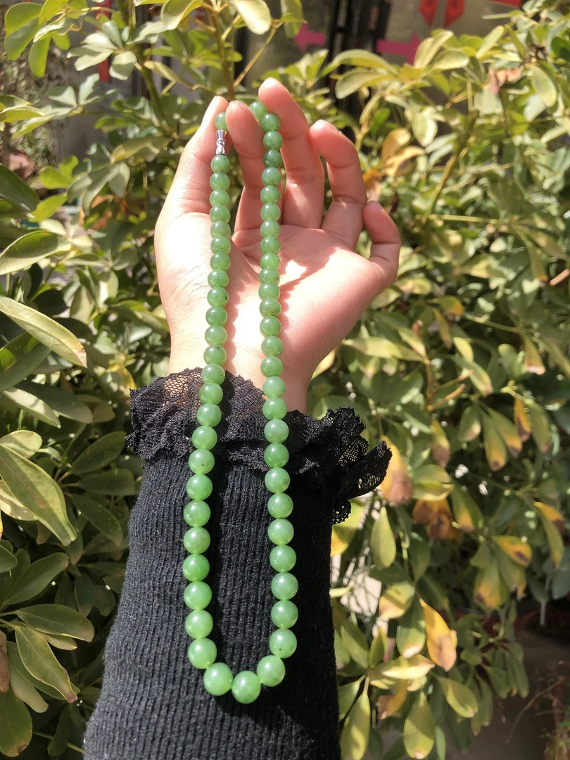 和田玉碧玉公主链漂亮妈妈链绿色素款天然玉石