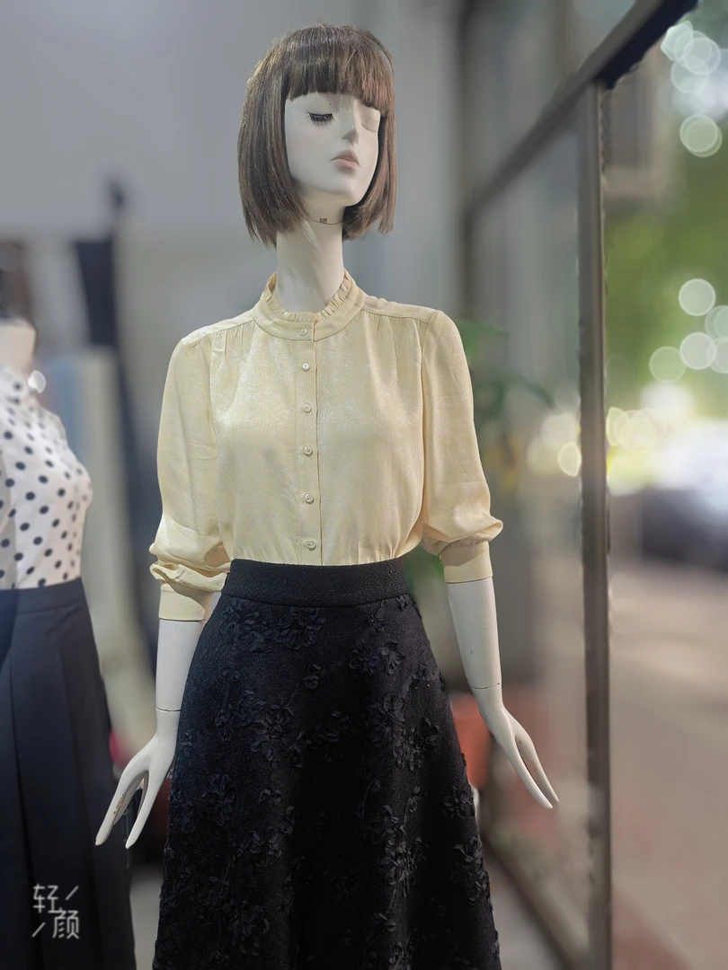 立领醋酸衬衫女长袖高级感轻奢气质外穿百搭上衣春秋