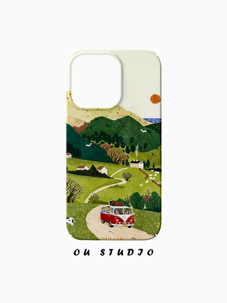 OU插画风景夏日旅途适用苹果16手机壳iPhone新款菲林硬壳网红男女