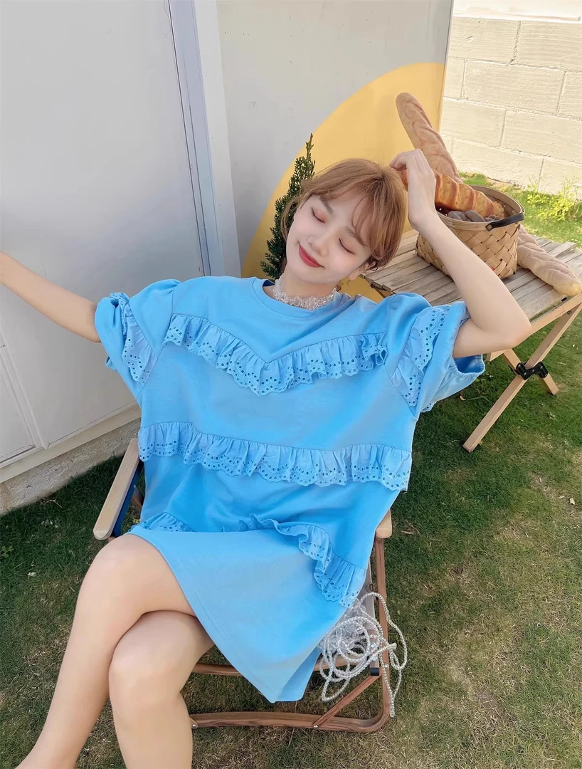 49直播-2夏季百搭t恤女蕾丝显瘦大码时尚宽松重工韩版设计感上衣