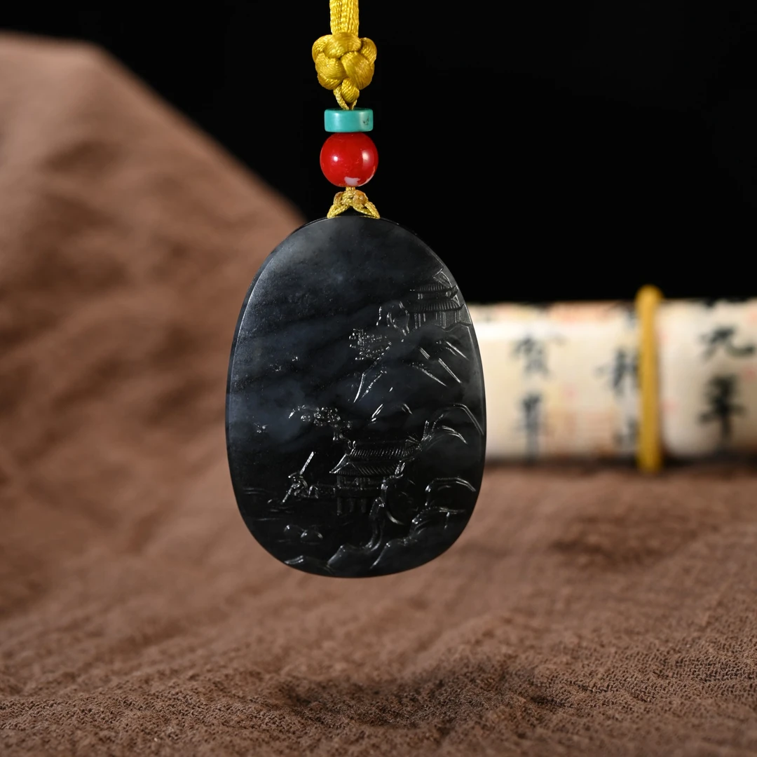 LOT8803 2511280028和田玉青花山水感挂件（籽）/保利