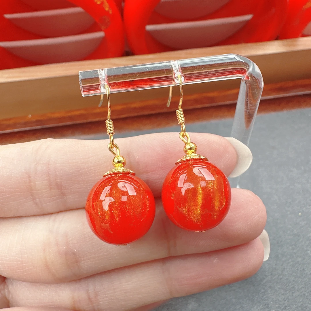 【正品血灵芝】 血灵芝卡14mm 耳环 dIY链高端收藏级手工A03