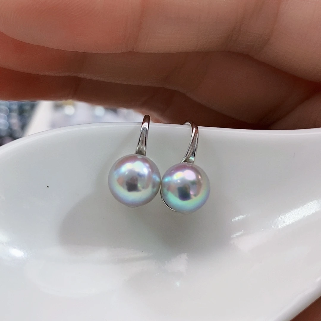 银S925镶嵌特价天然真多麻耳饰海水珍珠酸***啡