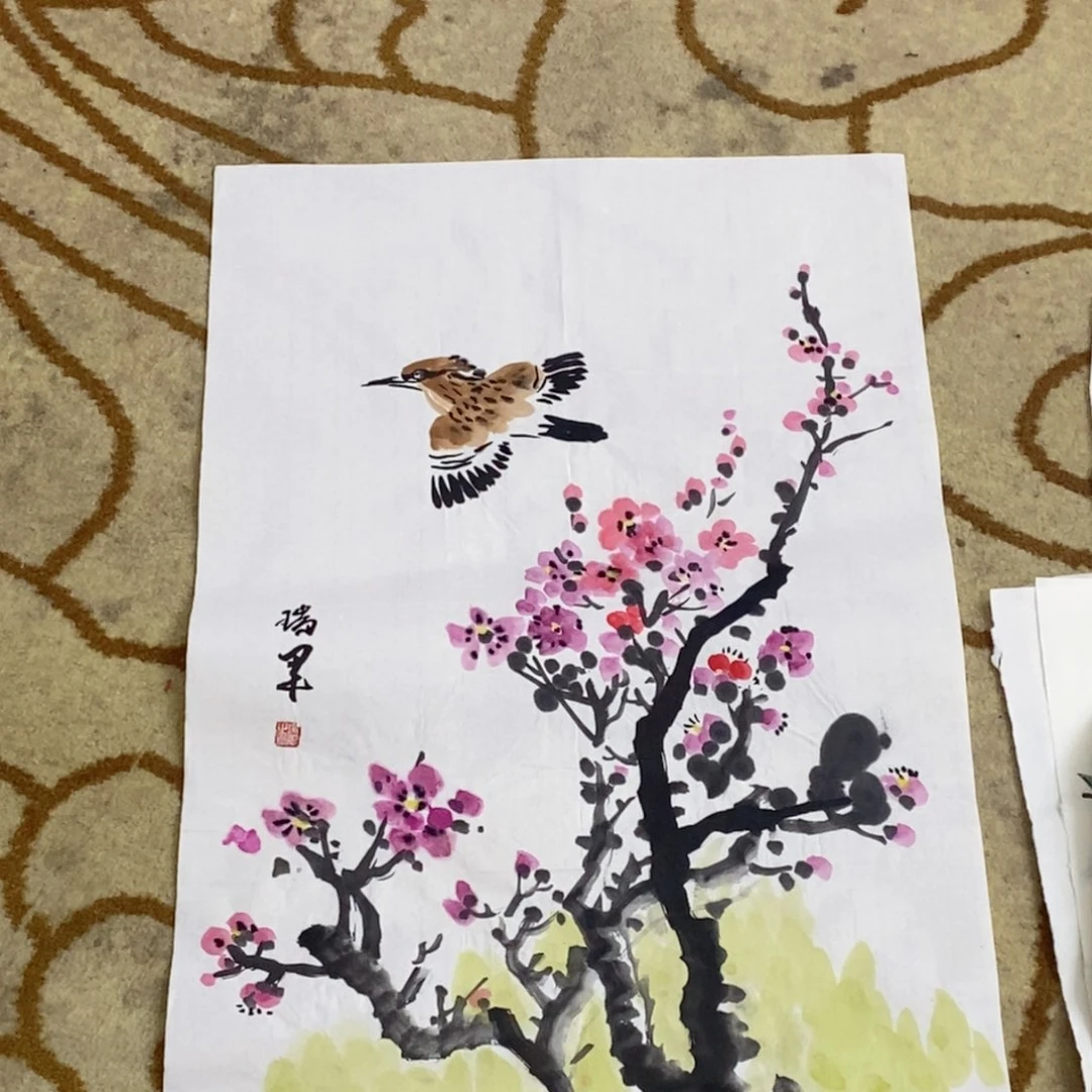 国画四尺三开花鸟曈