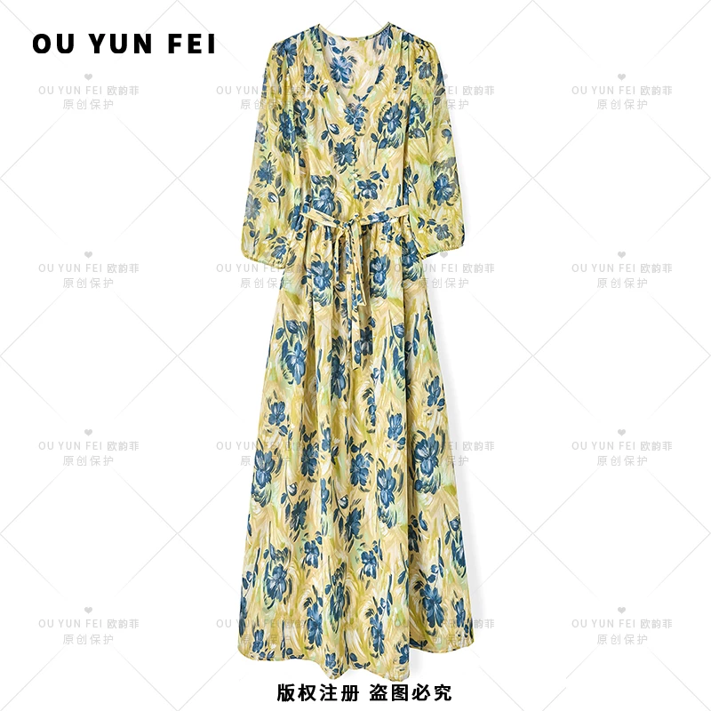 气质显瘦连衣裙女新款高级感穿搭时尚洋气印花长裙XY1009