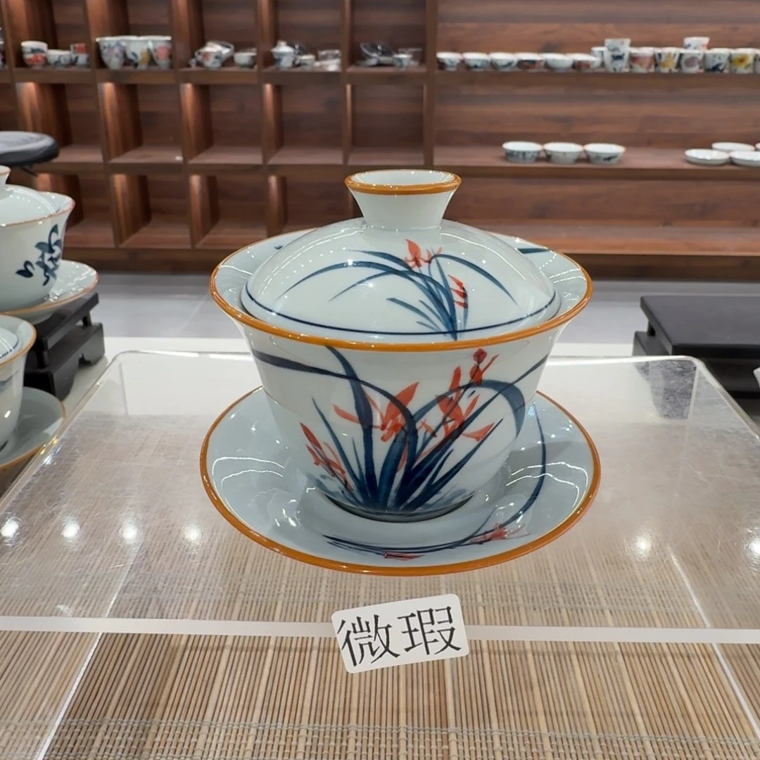 釉下手绘茶具微瑕