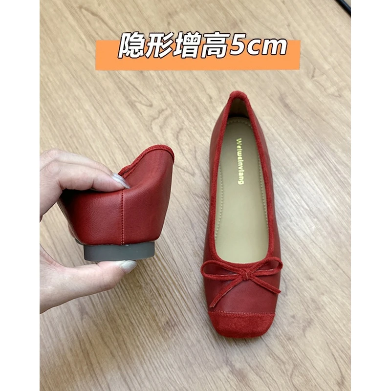 流光风~红色玛丽珍鞋女2025新款小个子内增红色女式内增高玛丽珍
