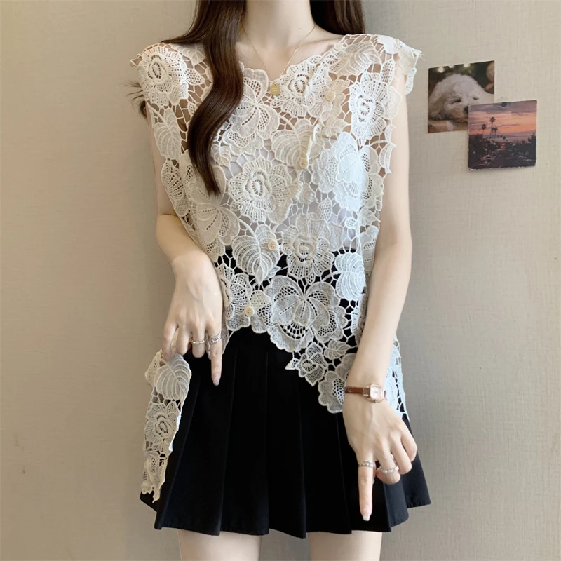 薄款钩花镂空马甲外搭2025夏季新款时尚叠穿无袖洋气背心上衣