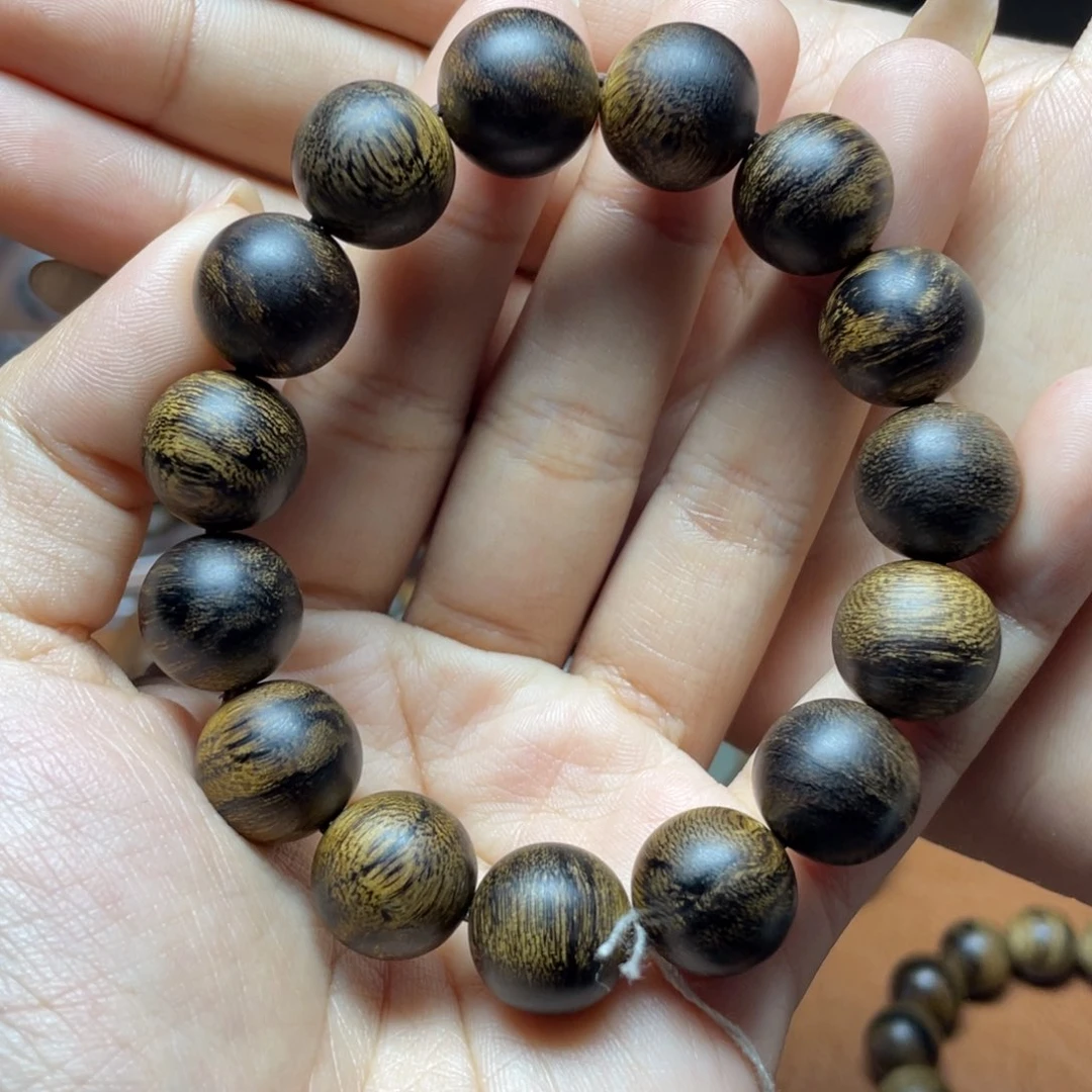 沉香手串简****单越南芽庄白奇楠1.4爆满虎皮留疤圆珠沉水