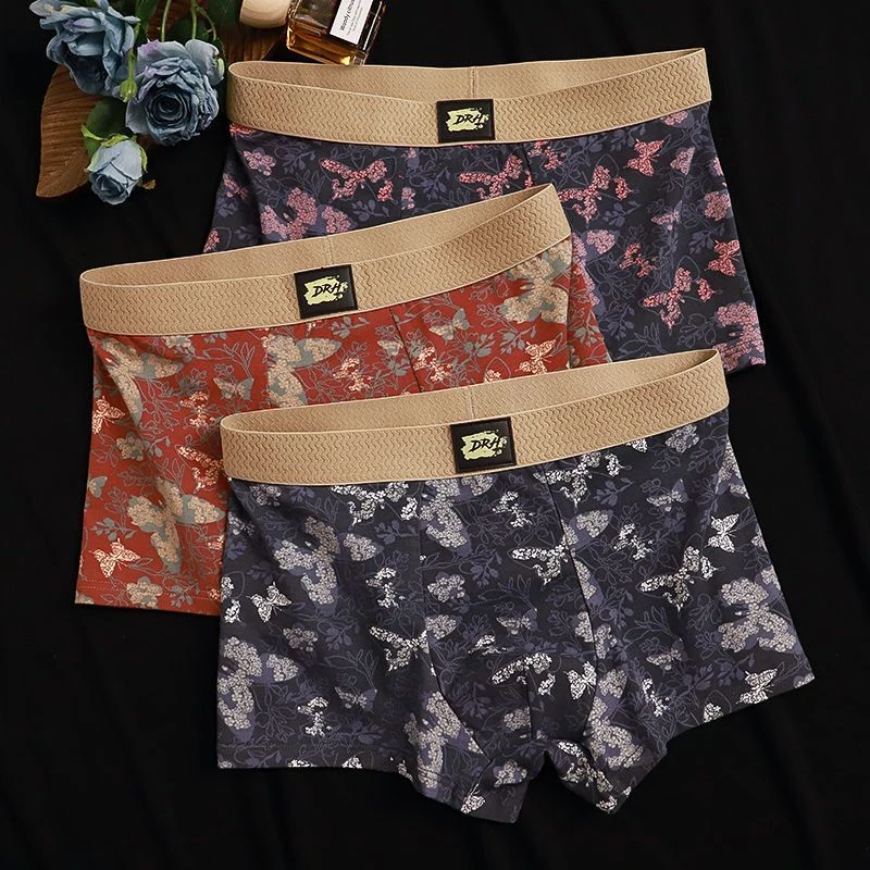 蝴蝶纯棉男士内裤印花新款复古个性不变形舒适短裤透气潮流裤衩