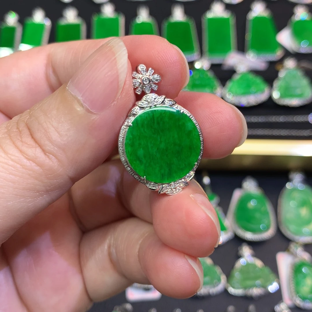 翡翠18K金镶嵌吊坠(不含链)