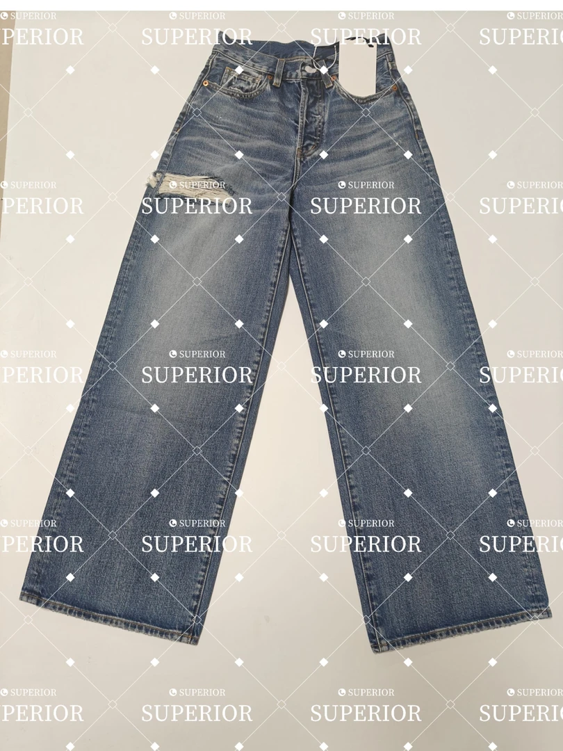 时尚百搭牛仔蓝直溜裤休闲风春夏秋季裤子裤破洞