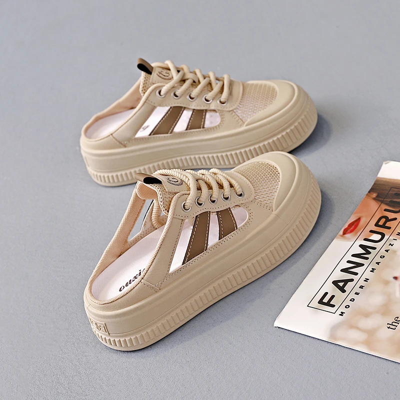 2025韩版夏季新款半托小白鞋女ins透气学生增高休闲鞋女街拍Q2658