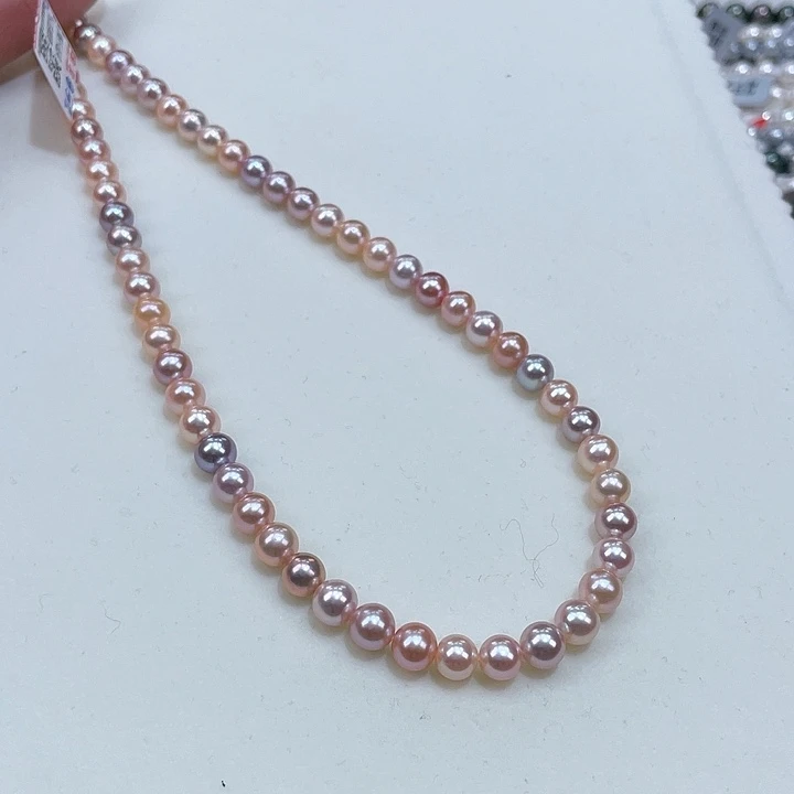 淡水珍珠6/6.5正圆爆亮极强光毕业银S925镶嵌