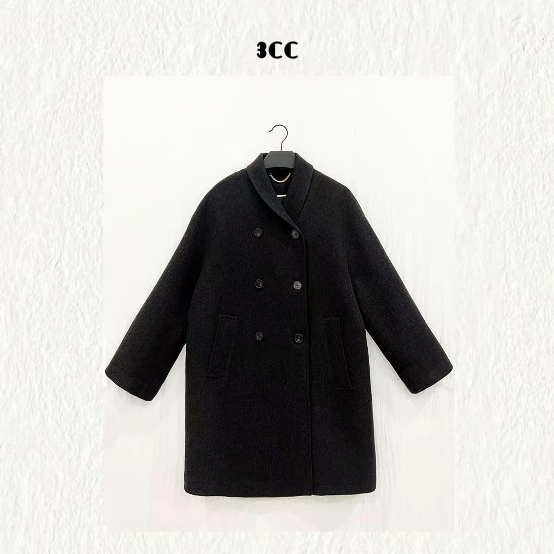 3CC【英式精裁】仪式感青果领立体剪裁中长款大衣ZC 0919