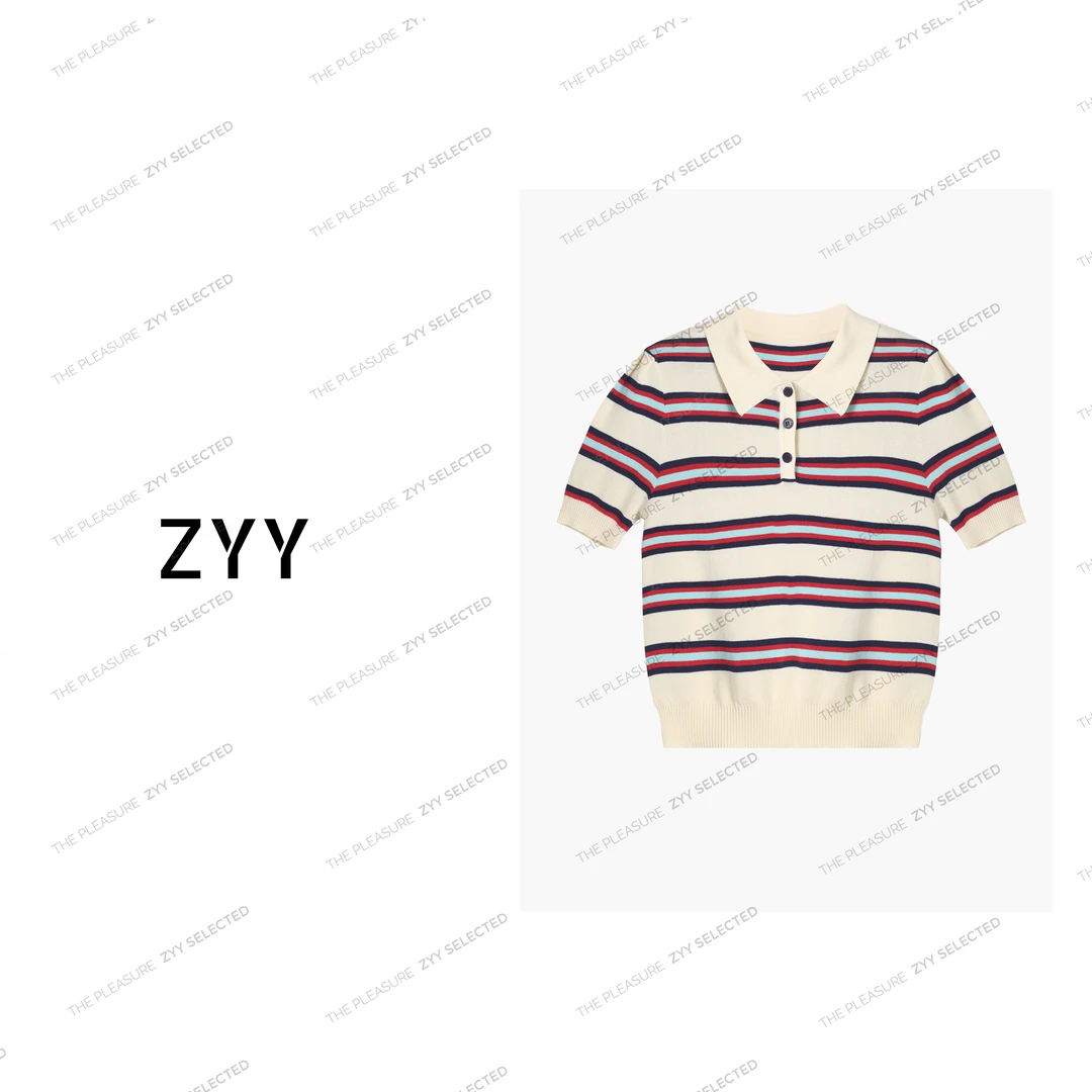 ZYY【艺术家】2025/S新品时尚减龄条纹撞色POLO领针织衫X25CZZ0054