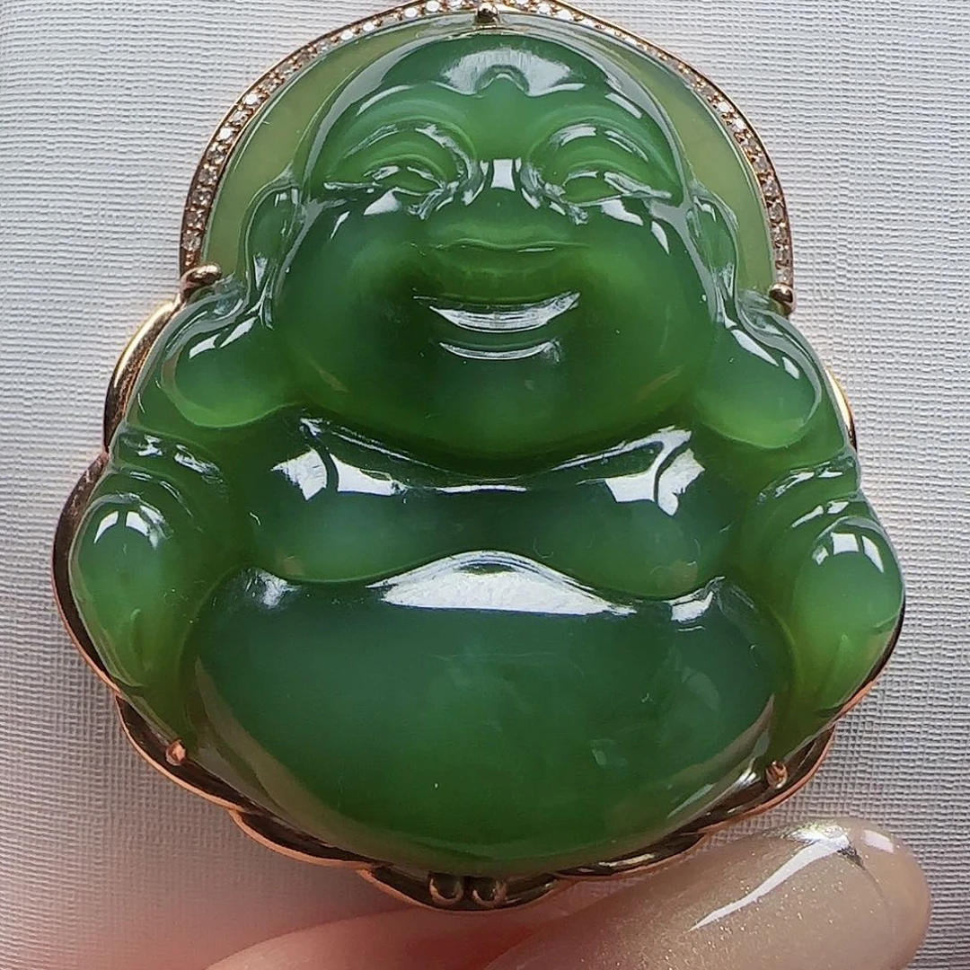 和田玉18K金镶嵌吊坠(赠链)