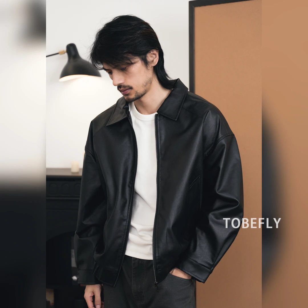 Tobefly潮流美式复古翻领皮衣男25秋季新款百搭短款外套WJK721