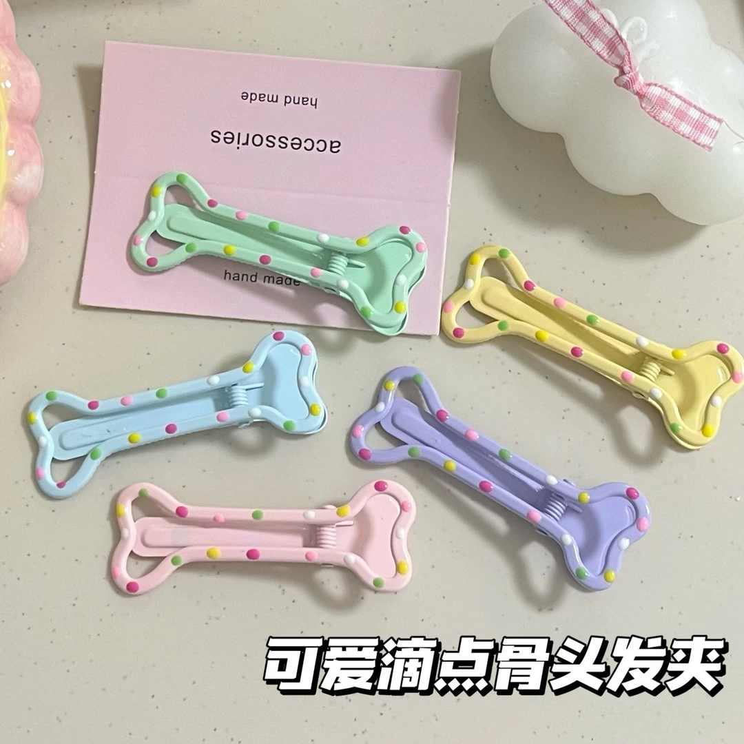 春季多巴胺波点镂空骨头发夹甜美可爱少女心刘海边夹ins百搭发饰