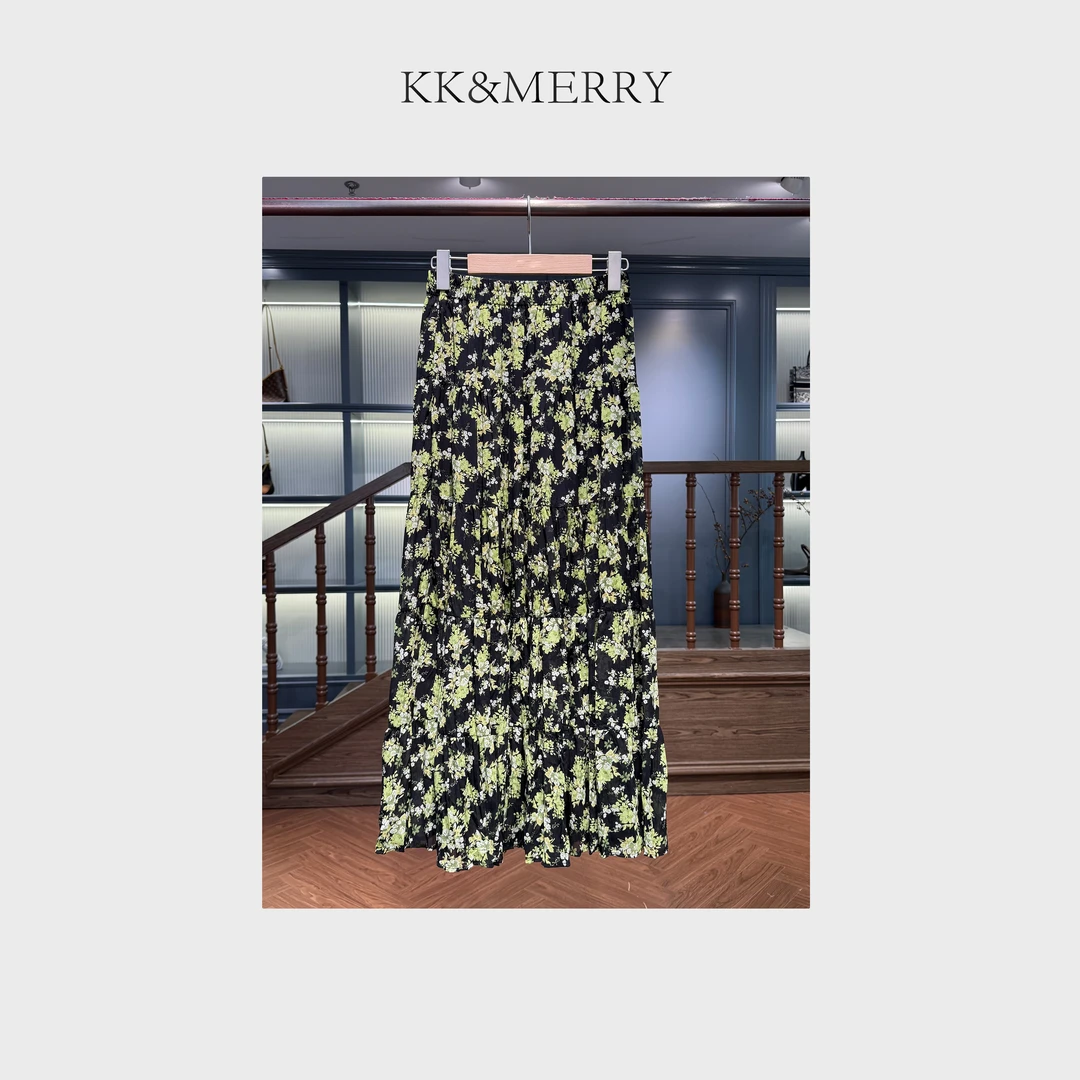 KK&MERRY百搭漂亮独特碎花宽松遮跨垂感大摆半身裙 KDEC338