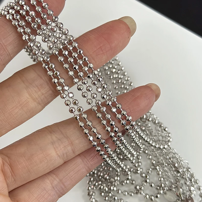 坠链均925银 不规则切面圆珠项链女简约高级感不掉色万能链条素链