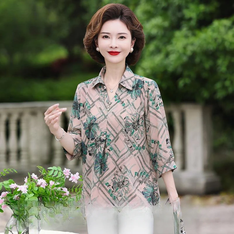 皮尔卡丹妈妈夏装套装短袖洋气2025新款50岁中老年女装春秋季中袖