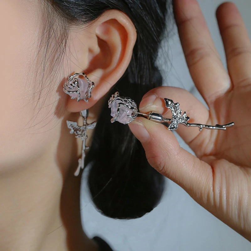 铜合金耳饰 【玫瑰予我】221甜美森系花朵耳环女气质高级感耳钉耳饰