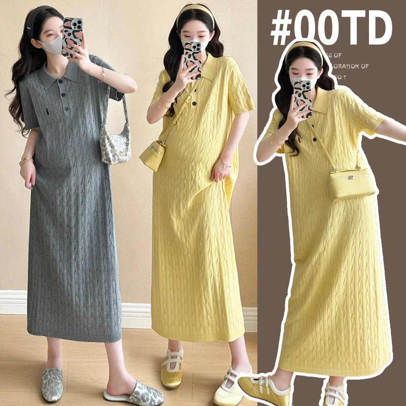 孕妇套装2025新款针织休闲韩版孕妇连衣裙大码宽松懒人孕妇裙