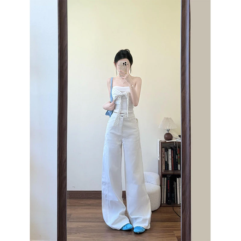 夏季新款修身显瘦设计感抹胸假两件上衣小众网红休闲简约宽松长裤