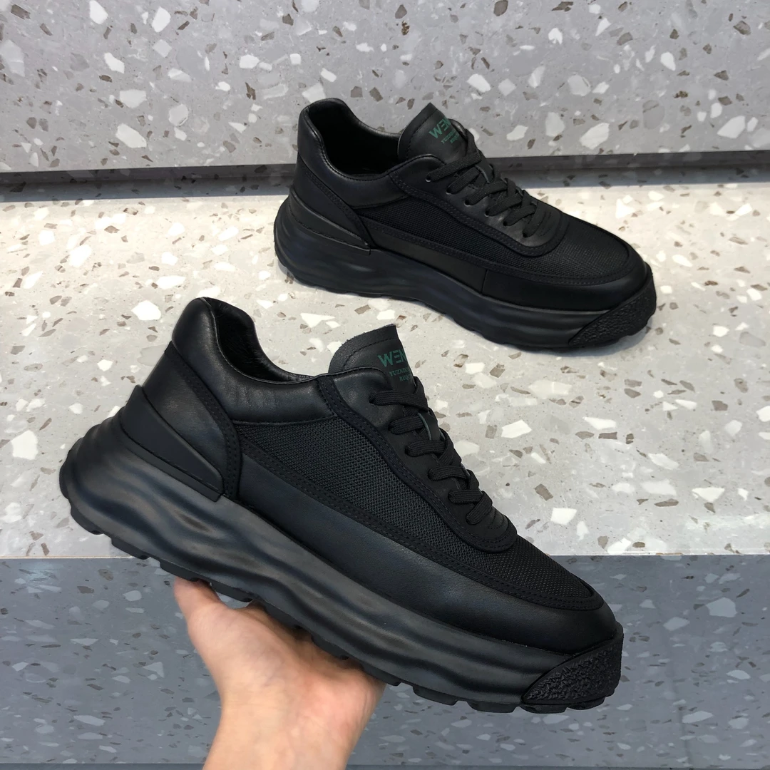 春夏新款透气舒适圆头经典时尚舒适轻便休闲鞋飞织厚底男士潮款鞋