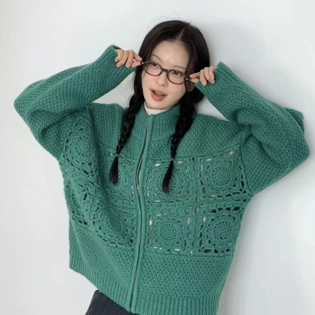 韩国东大门镂空钩花彩色毛衣开衫（不支持退换）