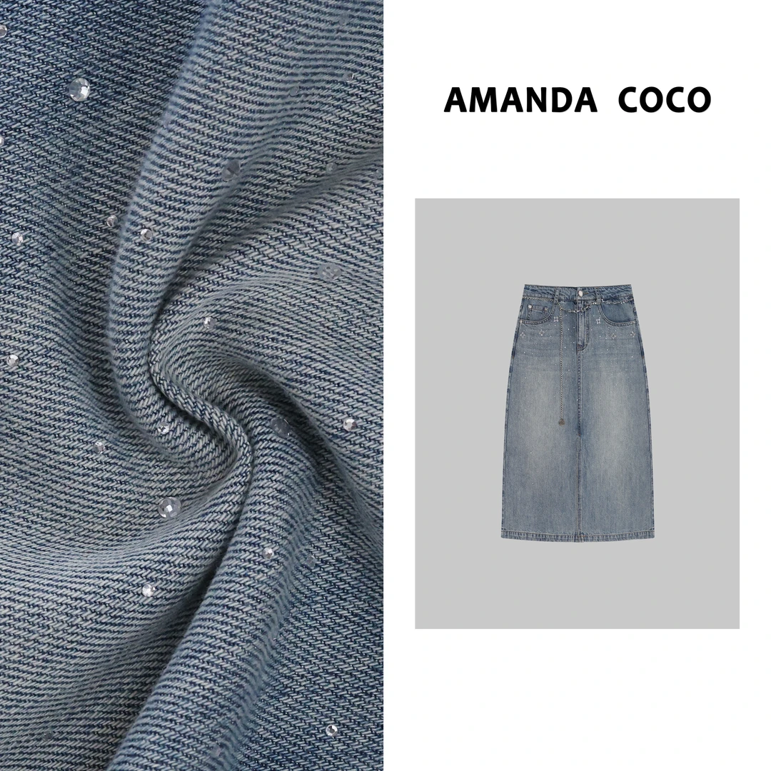 彩彩# 欧货潮牌~高定烫钻渐变牛仔半裙