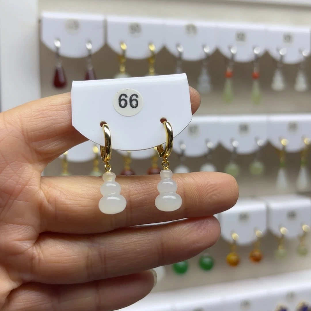 和田玉银S925镶嵌耳饰