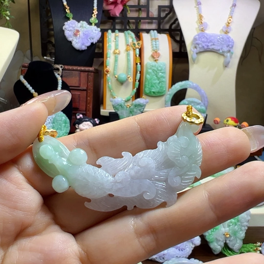 翡翠未镶嵌毛衣链锦鲤