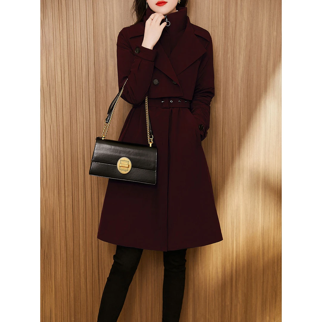 高级感风衣式羽绒服女2025冬季新款修身中长款小个子90白鸭绒外套