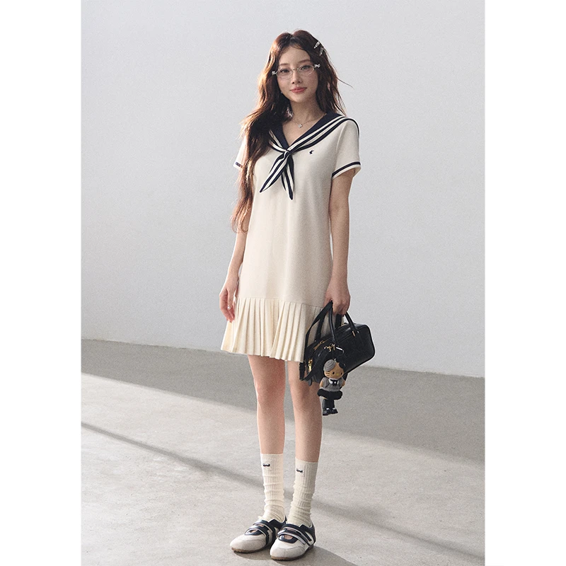 Lulusmiracle【雾港水手】夏季海军领正肩水手服连衣裙掐腰显瘦裙子