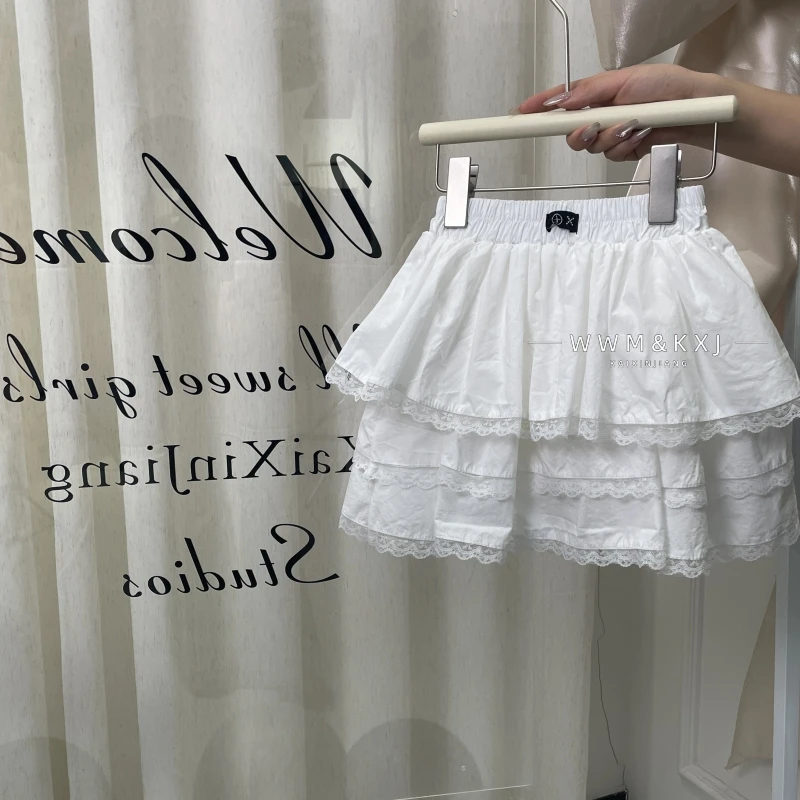 【开心酱】女童夏季短裙蛋糕裙荷叶边百搭儿童学院风白色hypd2318