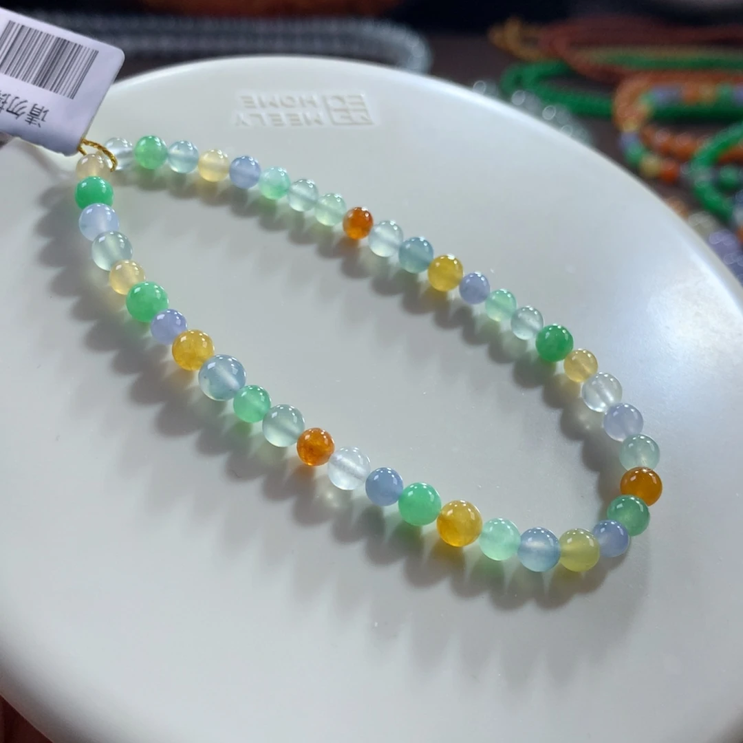 翡翠未镶嵌手链冰种糖果多宝马卡龙手链 卡4~4.5