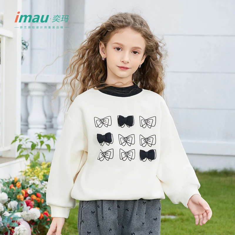 奕玛imau2026新款秋冬儿童时尚休闲洋气圆领印花保暖加绒长袖打底