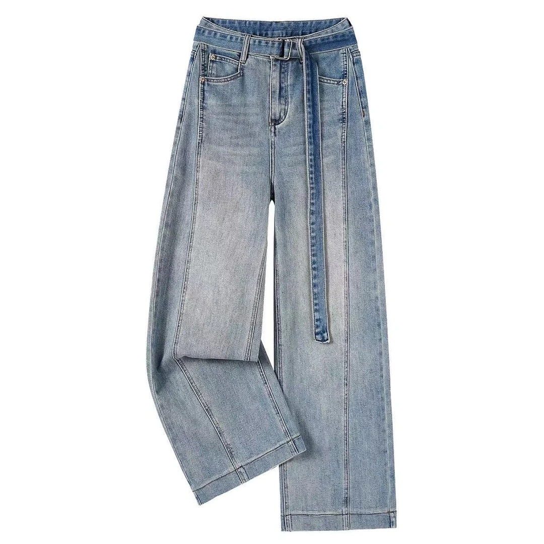 蜗牛家新款宽松垂感直筒加绒加厚牛仔裤87019