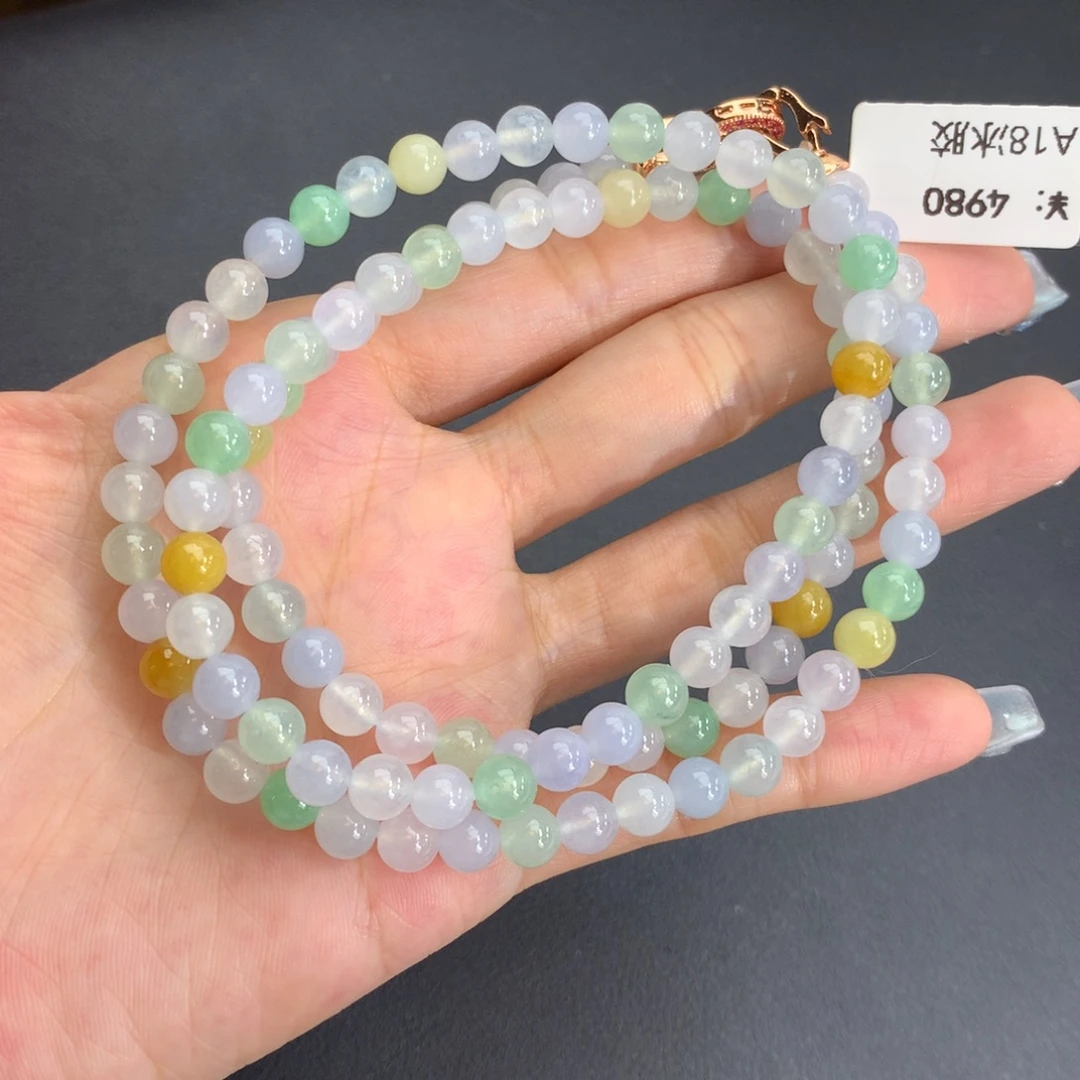 翡翠未镶嵌手串卡6冰胶多宝项链