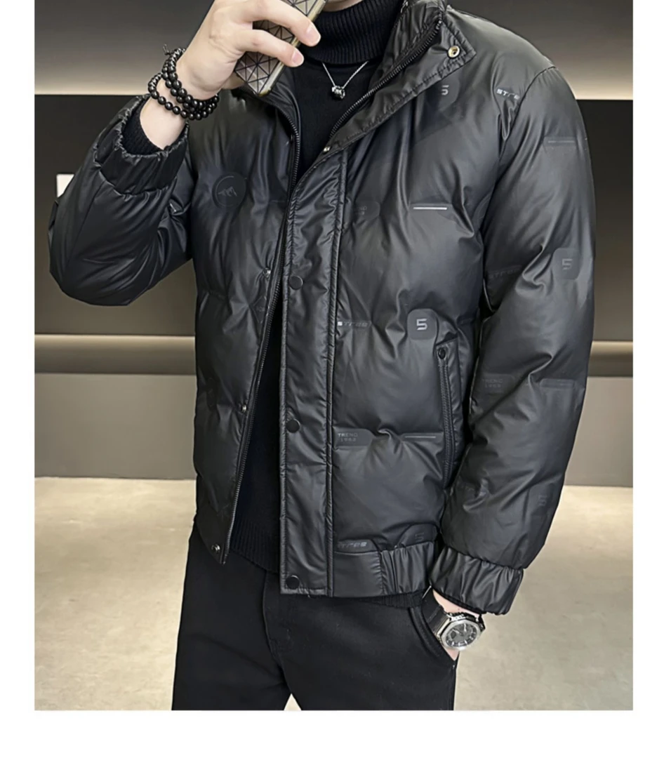 轻奢高端时尚防寒外套男士冬季新款帅气字母印花立领保暖轻薄