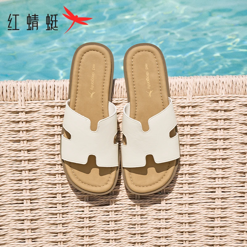 红蜻蜓拖鞋时尚百搭女鞋可外穿休闲一字拖软底舒适平底凉拖鞋子女